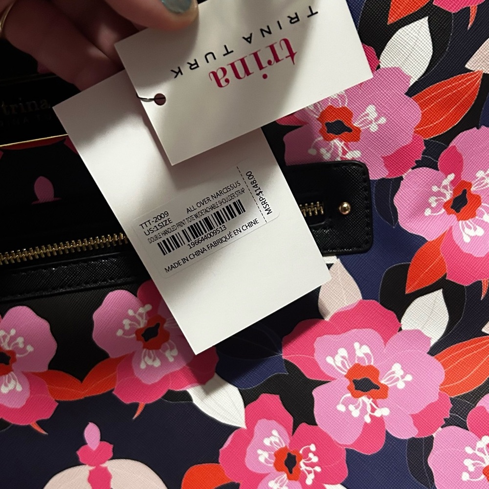 Brand New gorgeous floral, blue / pink Trina Turk NWT purse Tote L #NWT #tote - Picture 4 of 14